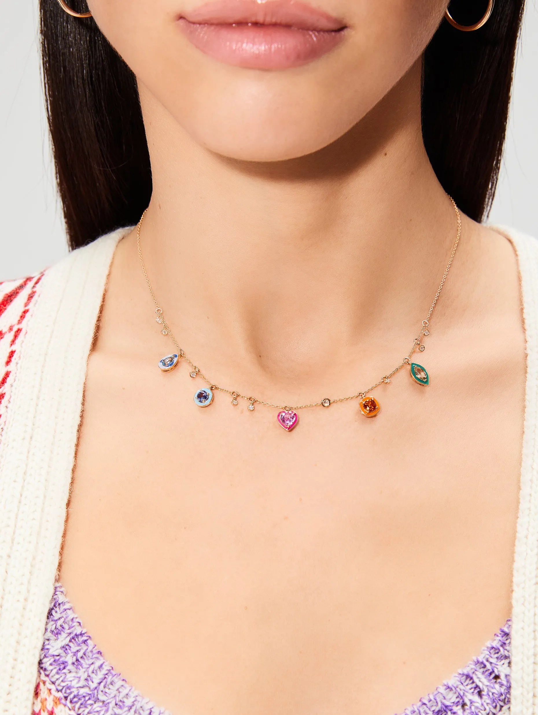 Catena Enamel and Rainbow Sapphire Necklace