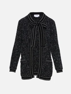 Eyelash Tweed Neck Tie Cardigan