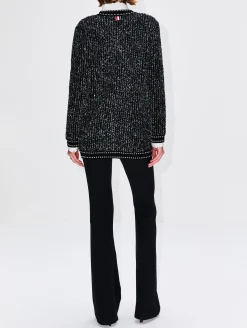 Eyelash Tweed Neck Tie Cardigan