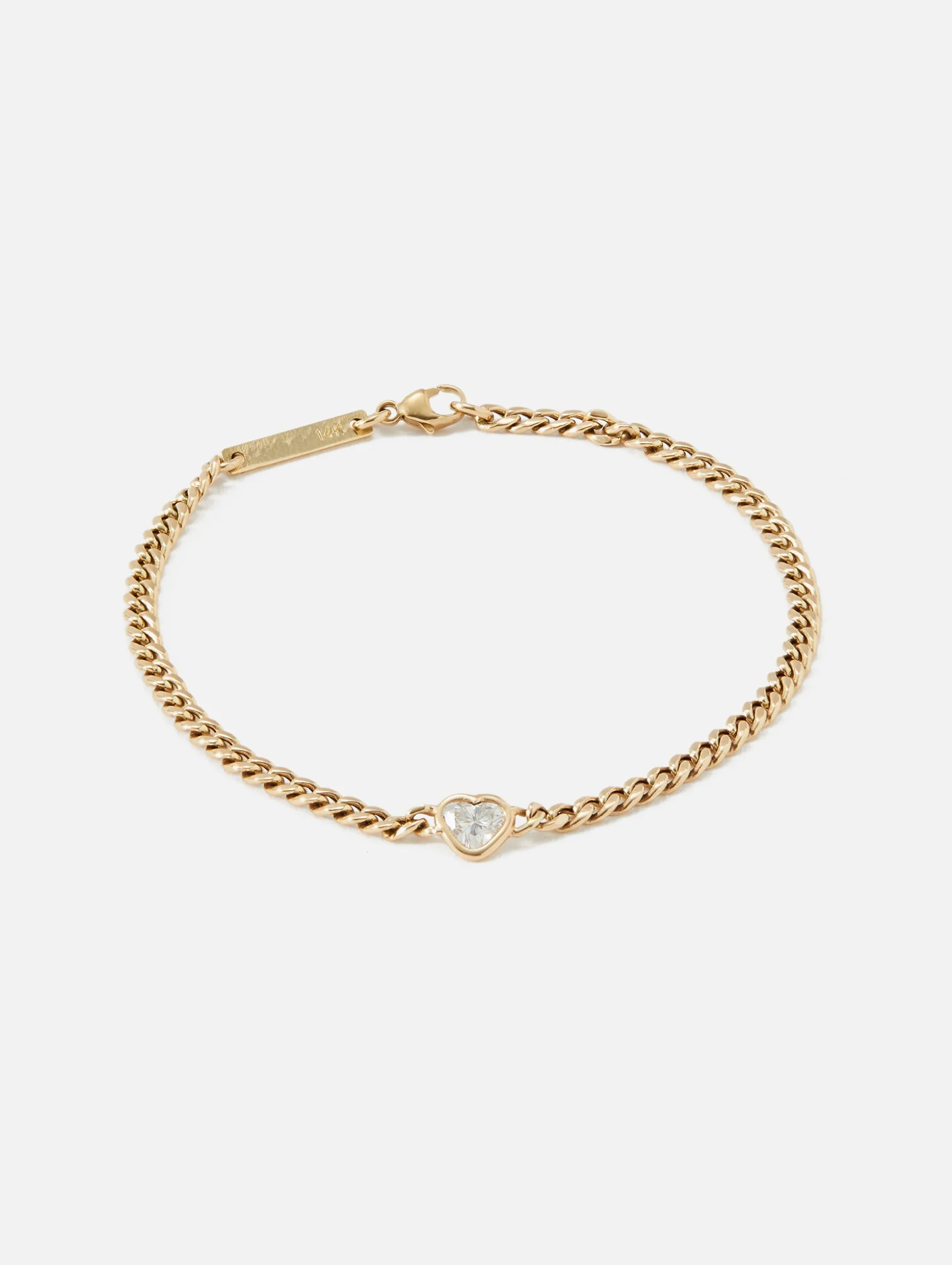 Floating Heart Shaped Diamond Small Curb Chain Bracelet