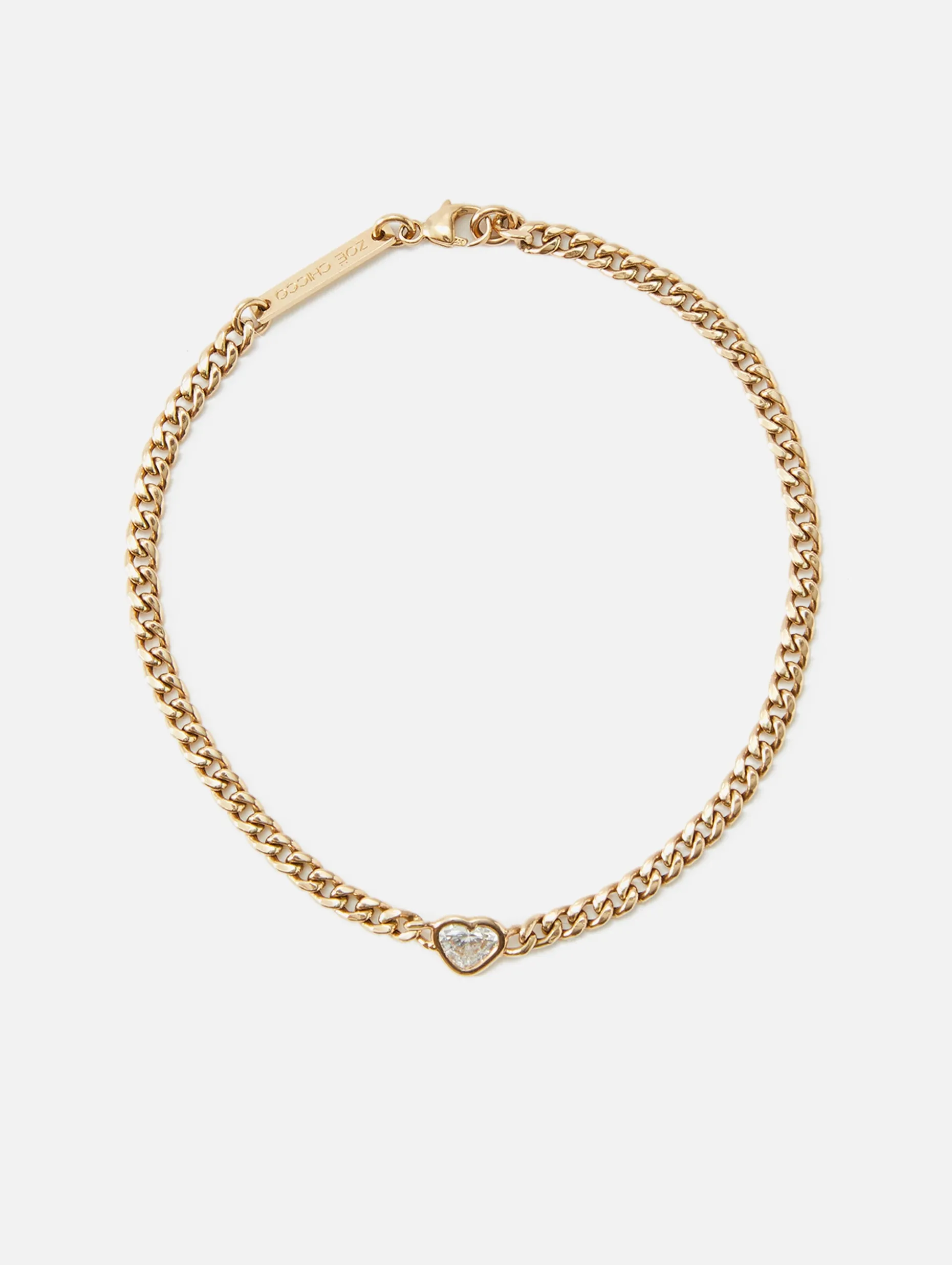 Floating Heart Shaped Diamond Small Curb Chain Bracelet