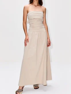 Gathered Strapless Tie Back Dress