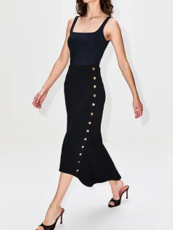 Gold Button Midi Skirt