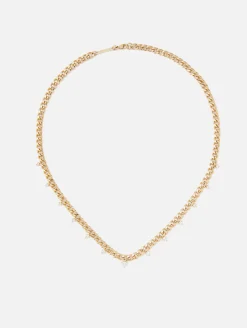Graduated Prong Diamonds Medium Curb Chain Necklace