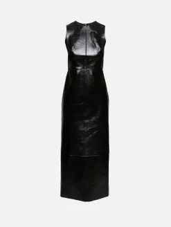 High Neck Leather Column Dress