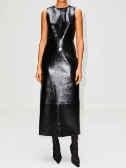 High Neck Leather Column Dress
