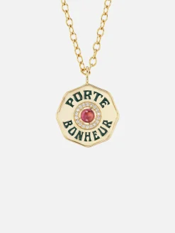 Large Pink Tourmaline Porte Bonheur Necklace