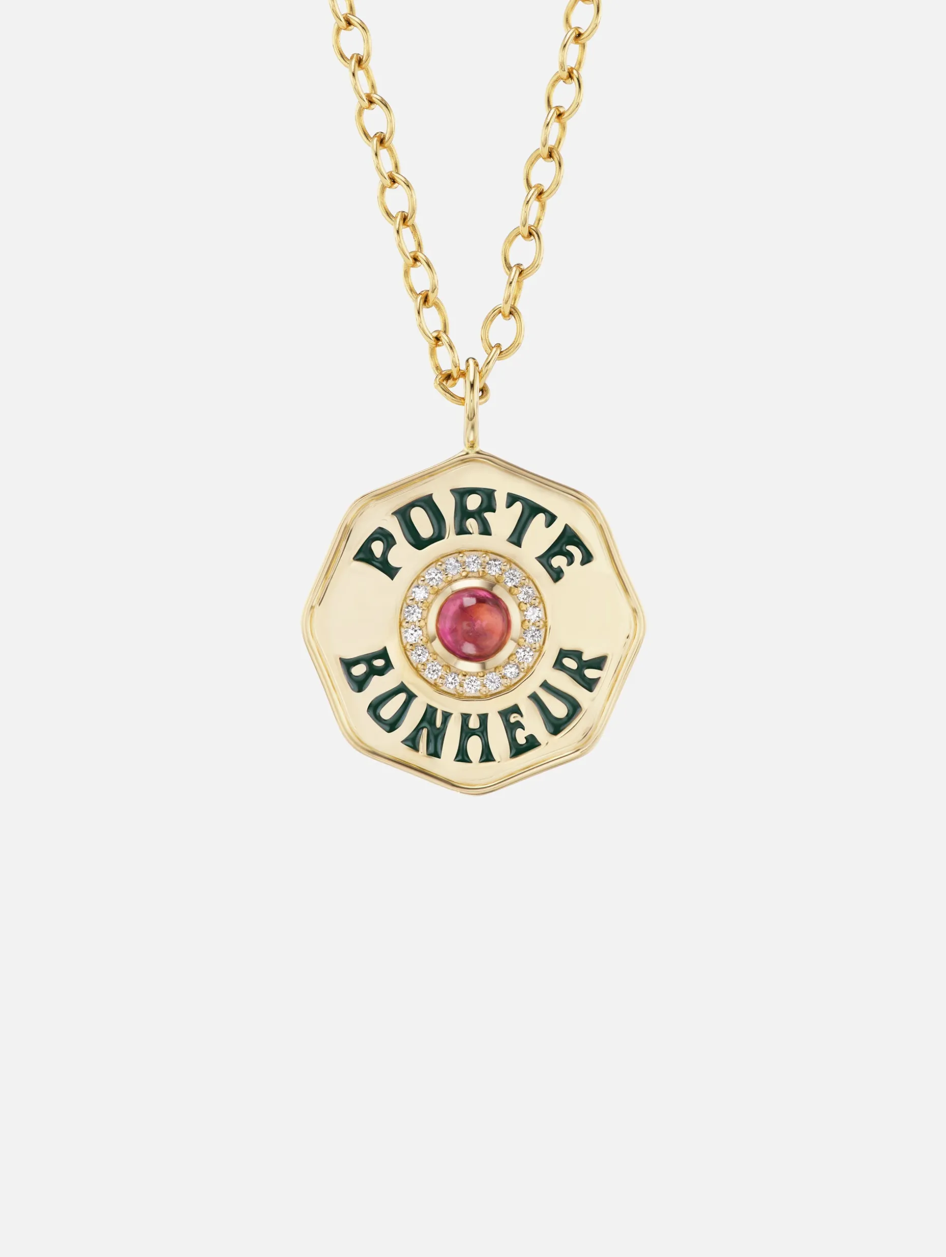 Large Pink Tourmaline Porte Bonheur Necklace