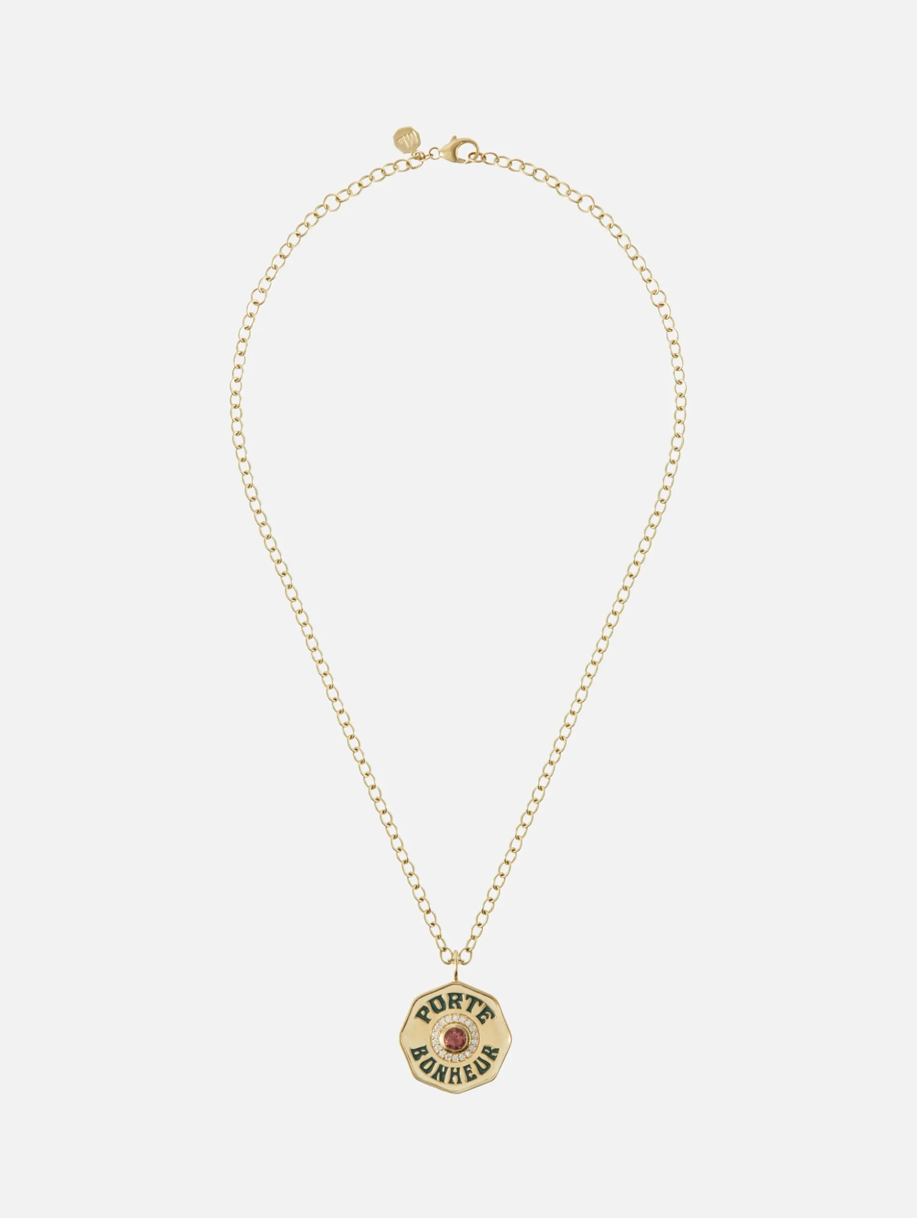 Large Pink Tourmaline Porte Bonheur Necklace
