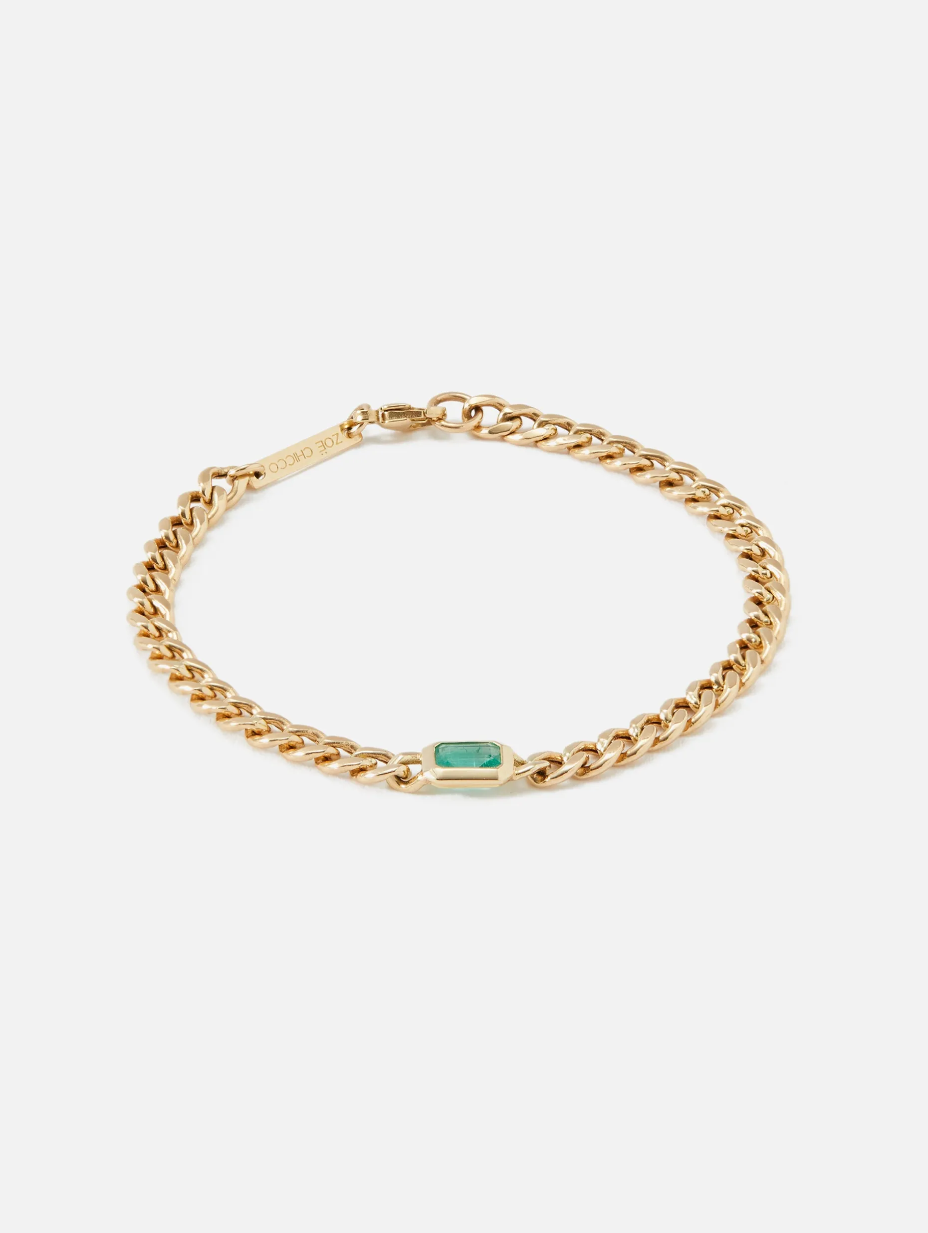 Medium Curb Chain Emerald Bezel Bracelet