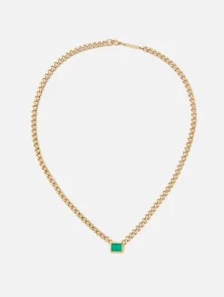 Medium Curb Chain Emerald Cut Emerald Bezel Necklace