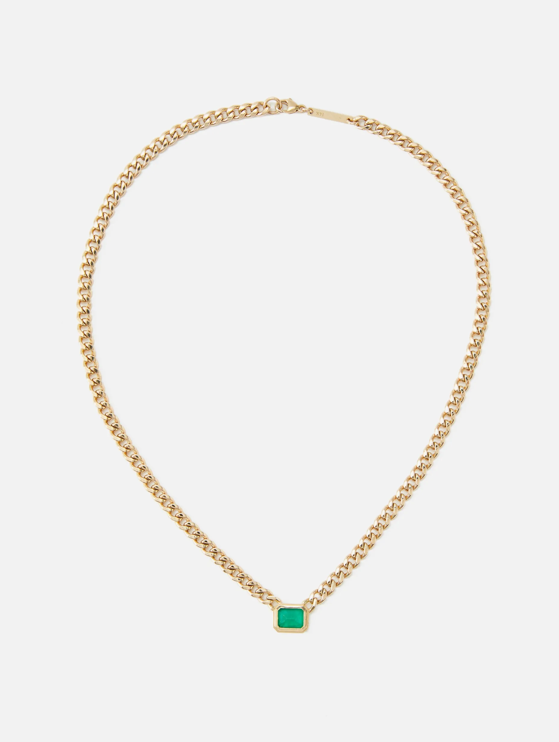 Medium Curb Chain Emerald Cut Emerald Bezel Necklace