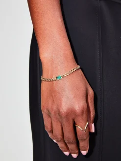 Medium Curb Chain Emerald Bezel Bracelet