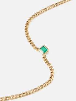 Medium Curb Chain Emerald Cut Emerald Bezel Necklace