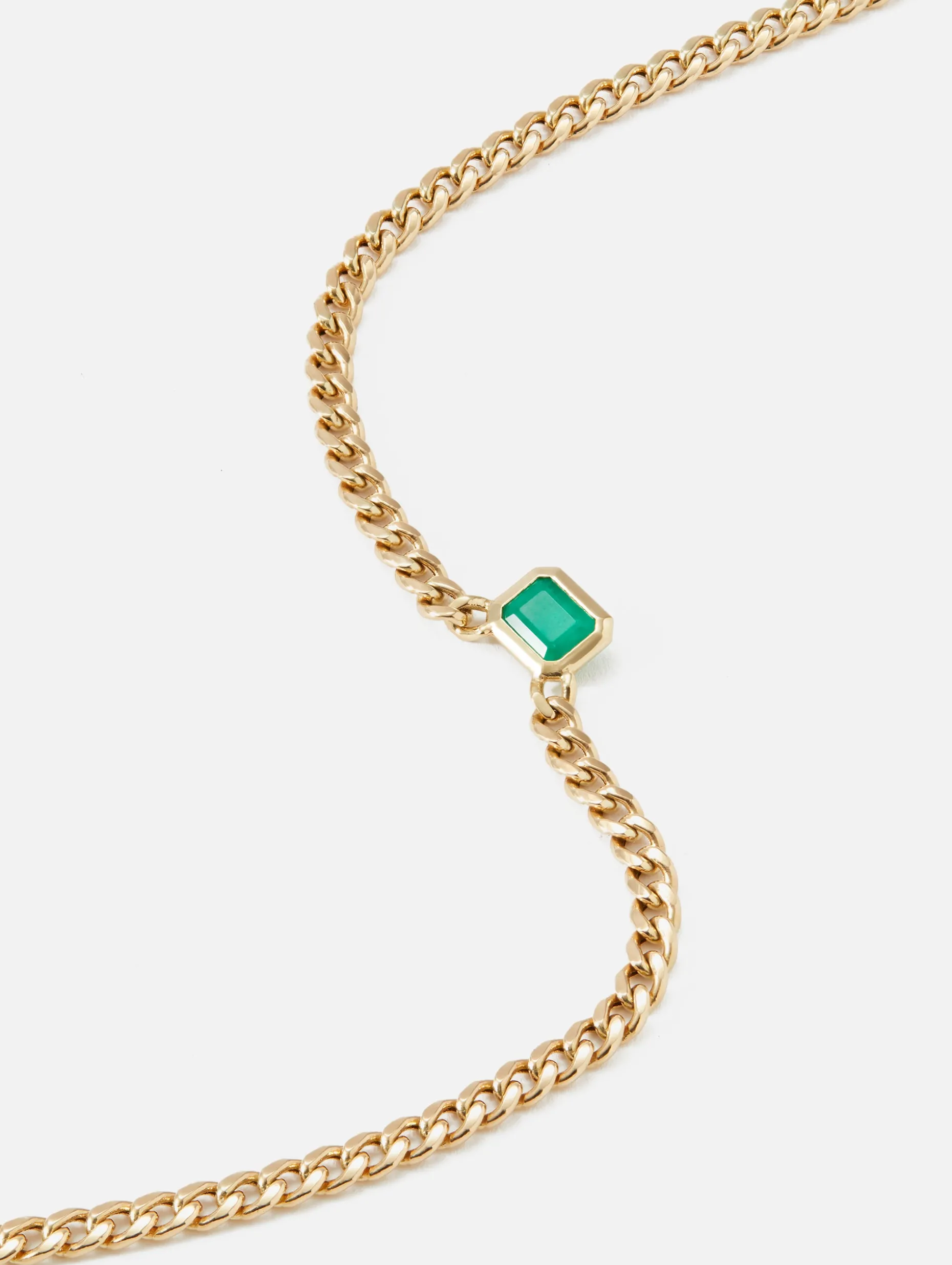 Medium Curb Chain Emerald Cut Emerald Bezel Necklace