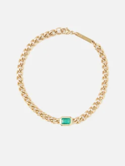 Medium Curb Chain Emerald Bezel Bracelet