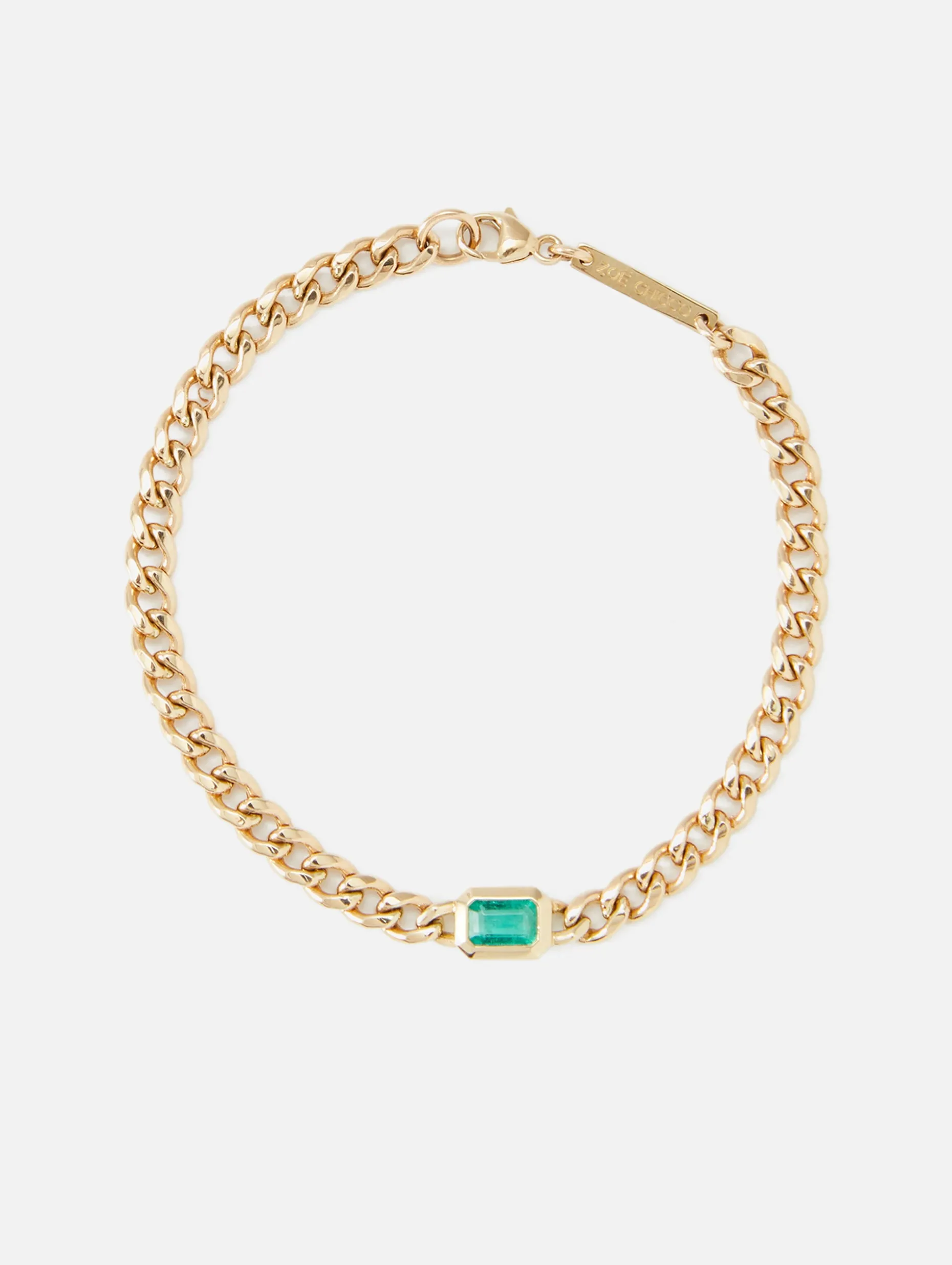 Medium Curb Chain Emerald Bezel Bracelet