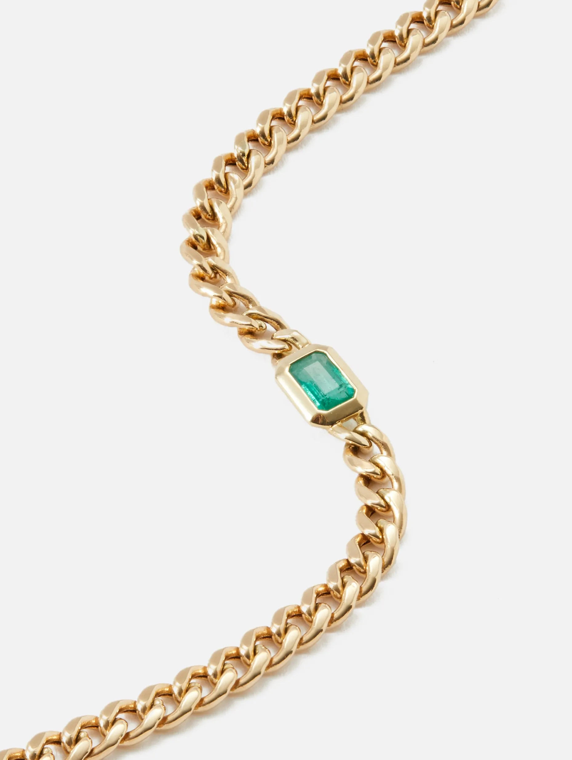 Medium Curb Chain Emerald Bezel Bracelet