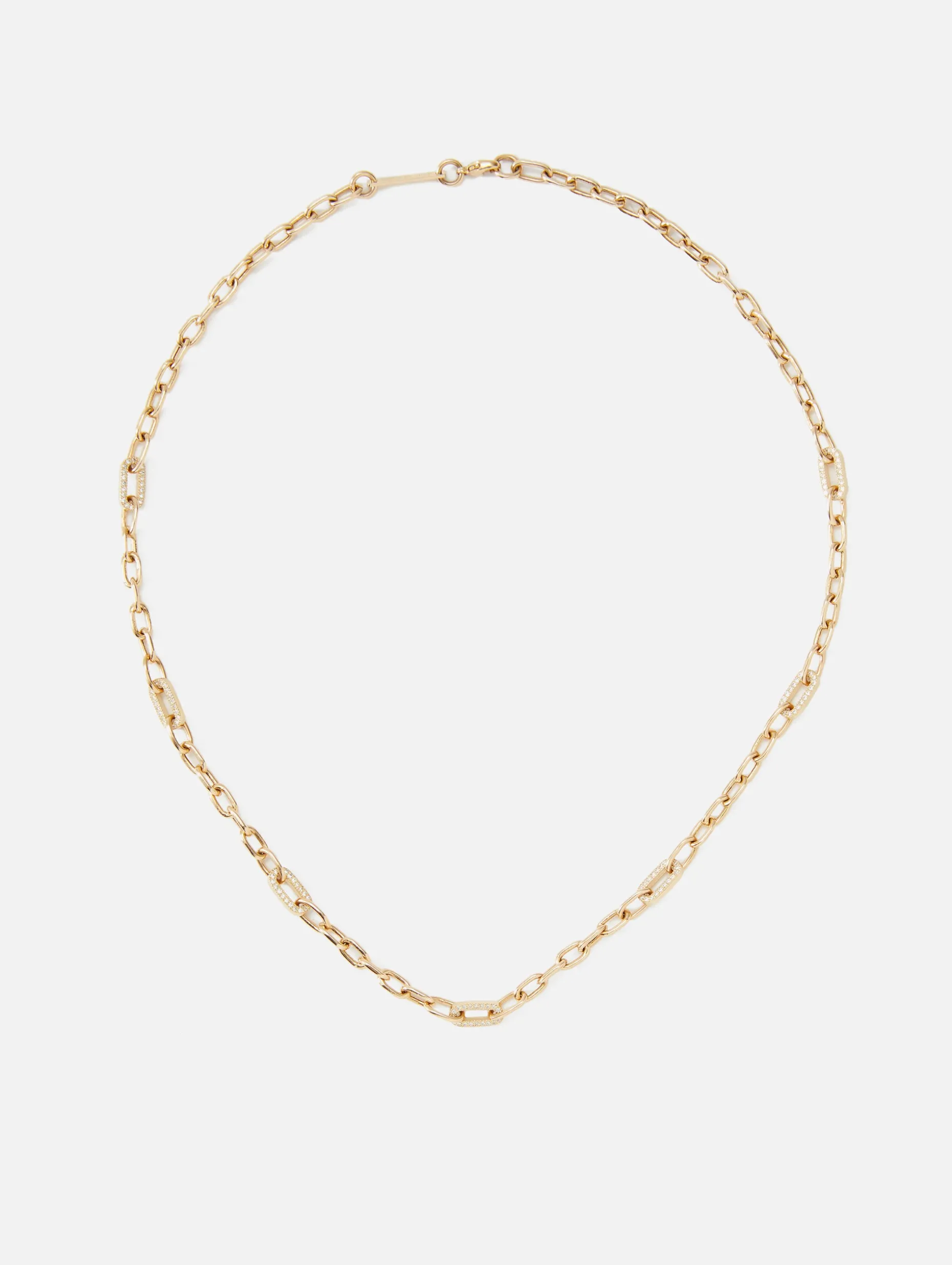 Multi Pave Diamond Link Medium Square Oval Chain Necklace