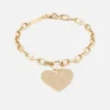 Pave Diamond Love Heart Charm Square Oval Chain Bracelet