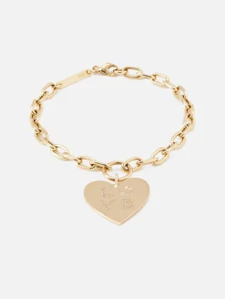 Pave Diamond Love Heart Charm Square Oval Chain Bracelet