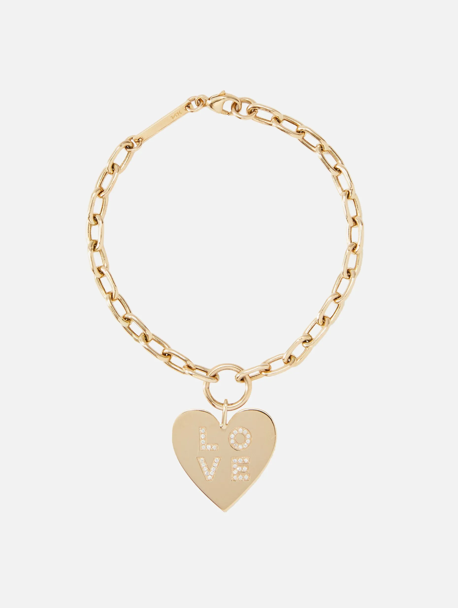 Pave Diamond Love Heart Charm Square Oval Chain Bracelet