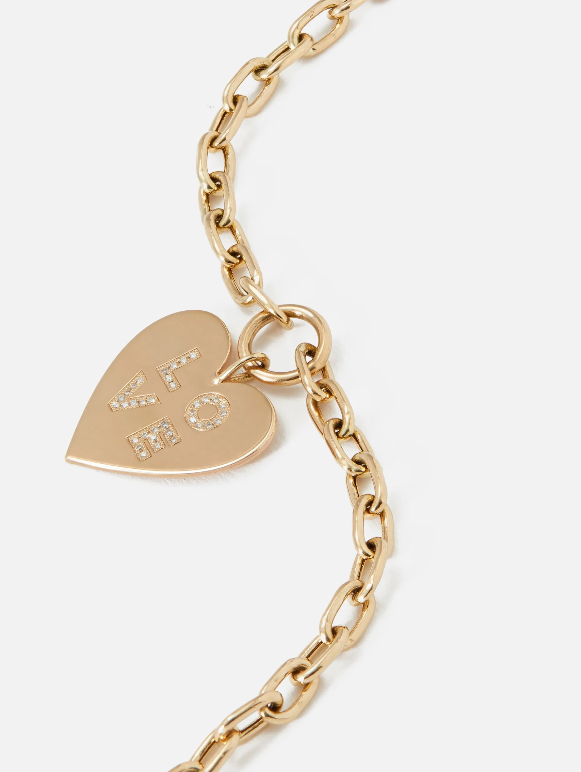 Pave Diamond Love Heart Charm Square Oval Chain Bracelet