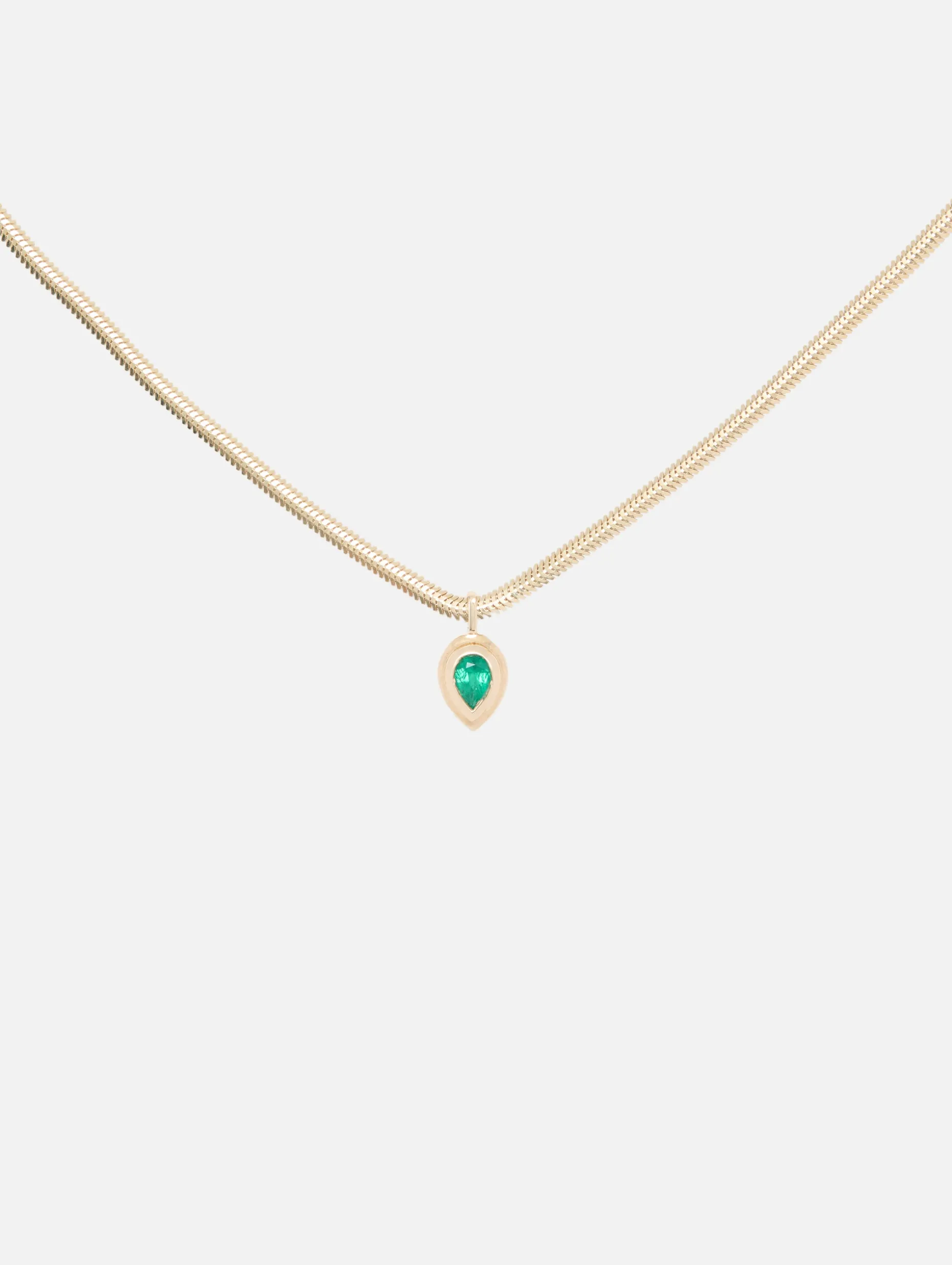 Pear Emerald Bezel Pendant Snake Chain Necklace