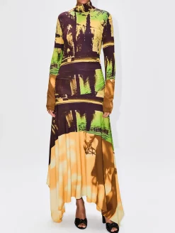 Printed Handkerchief Midi Dress
