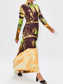 Printed Handkerchief Midi Dress