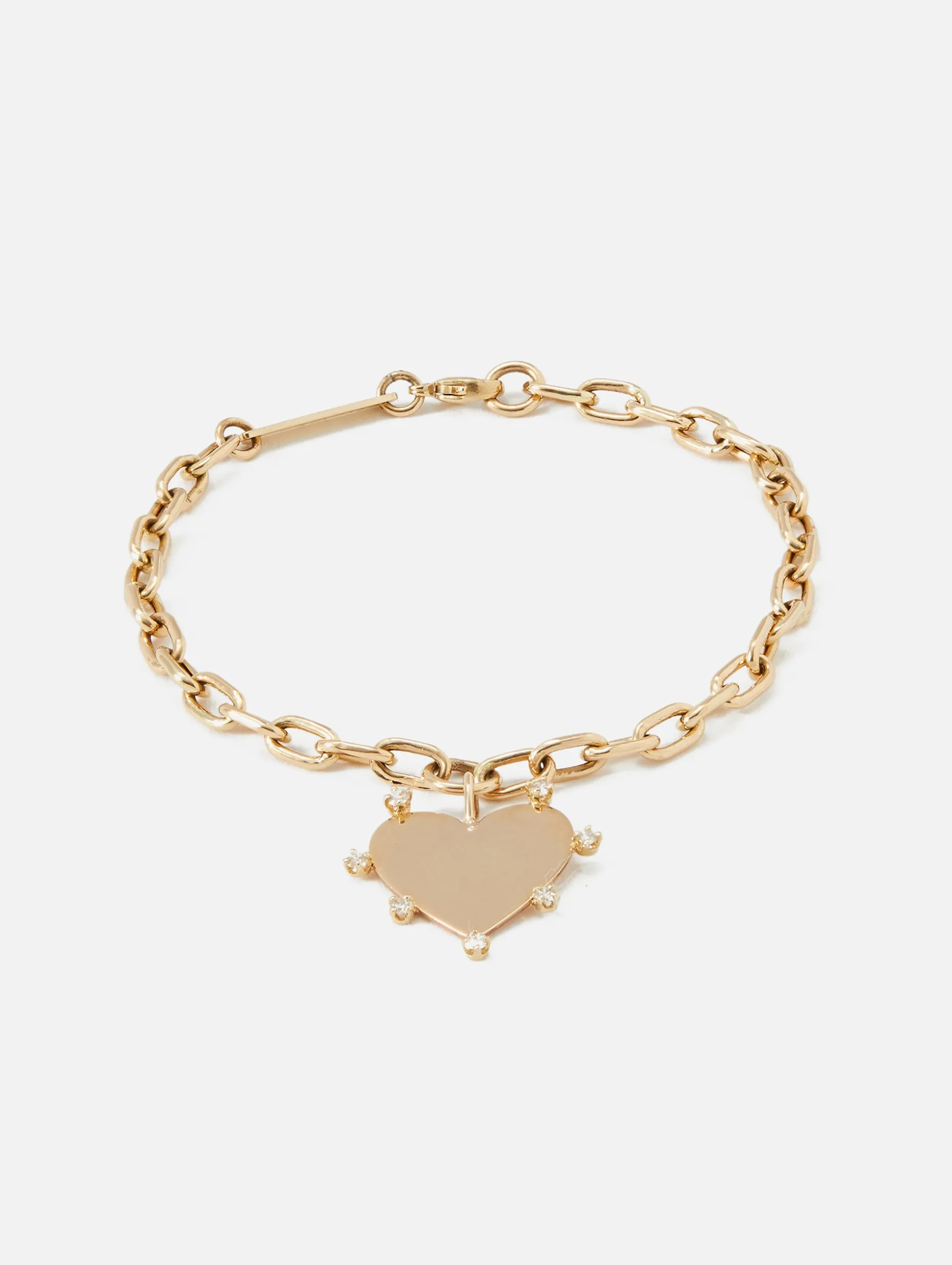 7 Prong Diamond Heart Charm Bracelet