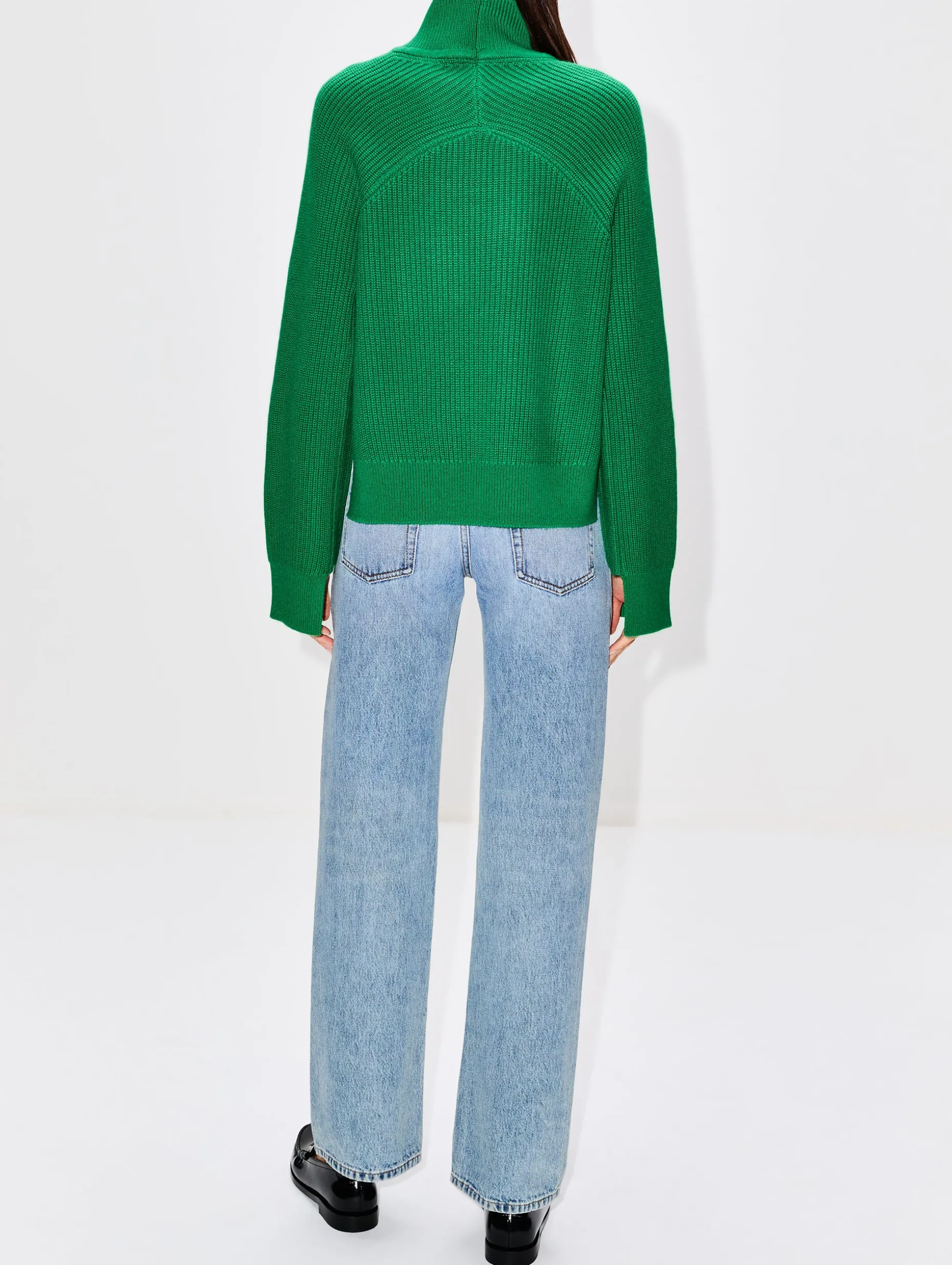 Ribbed Paneled Turtleneck Top