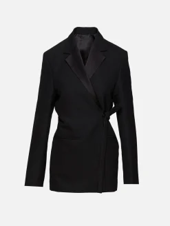 Satin Lapel Wrap Blazer