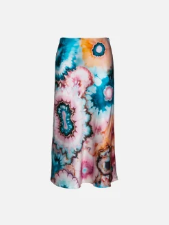 Silk Tie Dye Midi Skirt