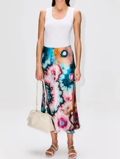 Silk Tie Dye Midi Skirt