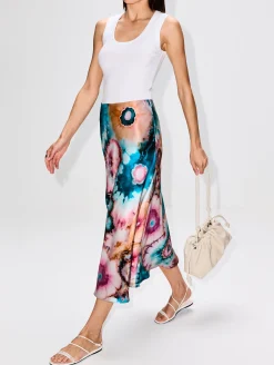 Silk Tie Dye Midi Skirt