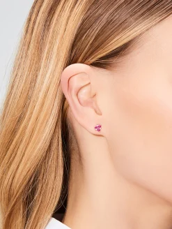 Single Ruby Pave Flower Stud