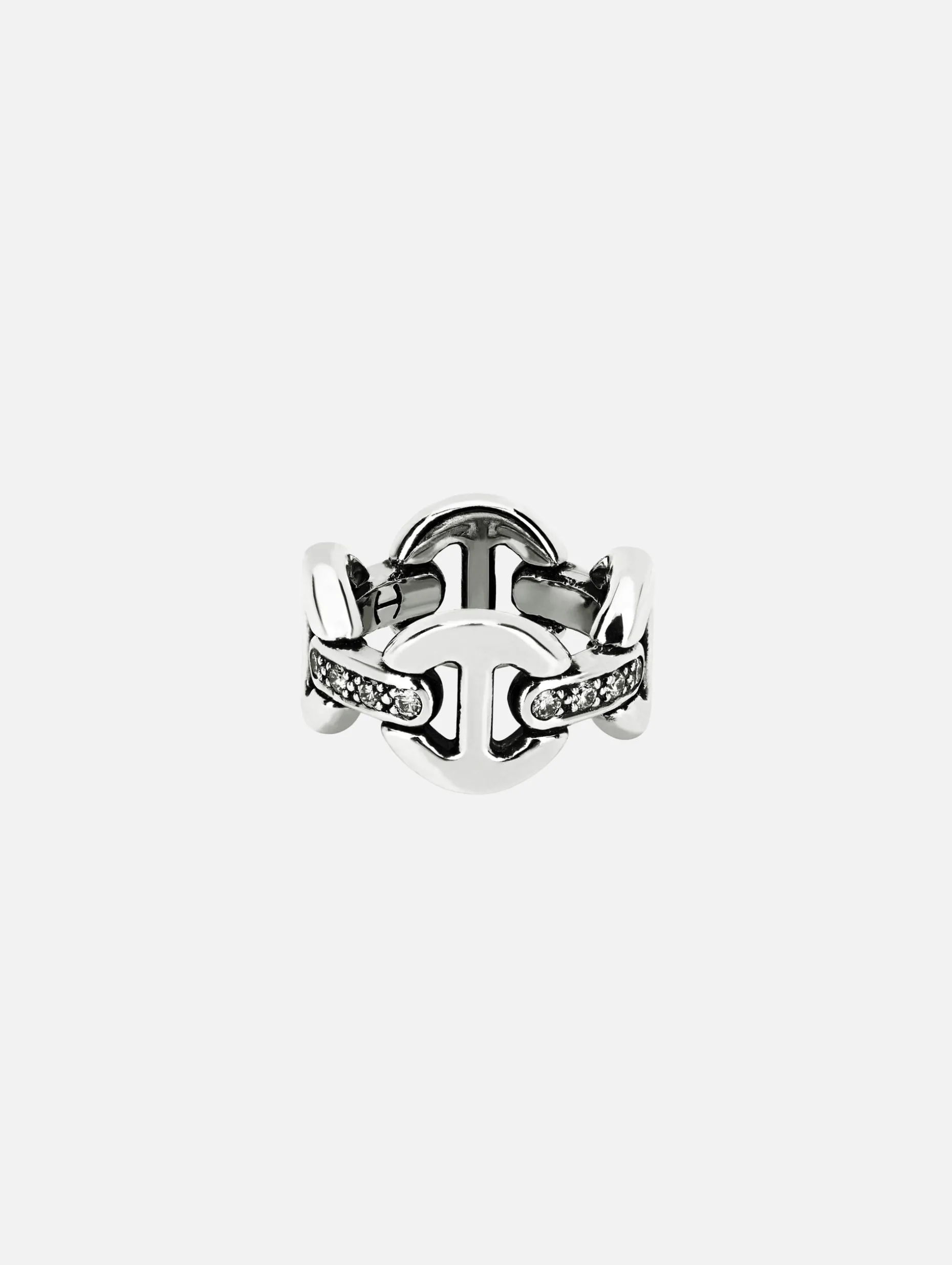 Sterling Silver Quad Link Ring with Diamond Bridges