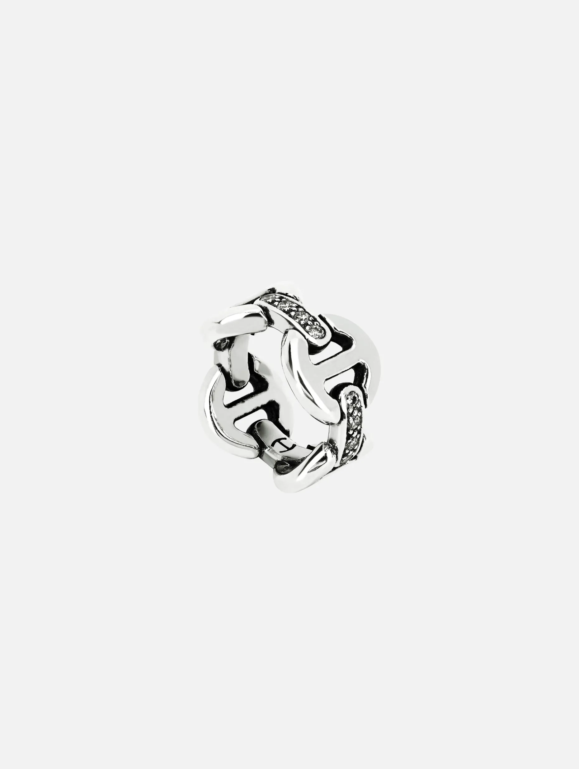 Sterling Silver Quad Link Ring with Diamond Bridges