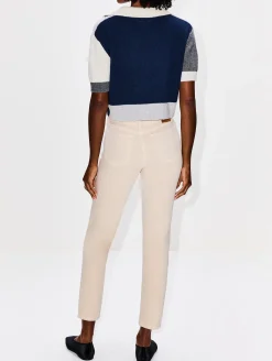 V Neck Collar Short Sleeve Sweater
